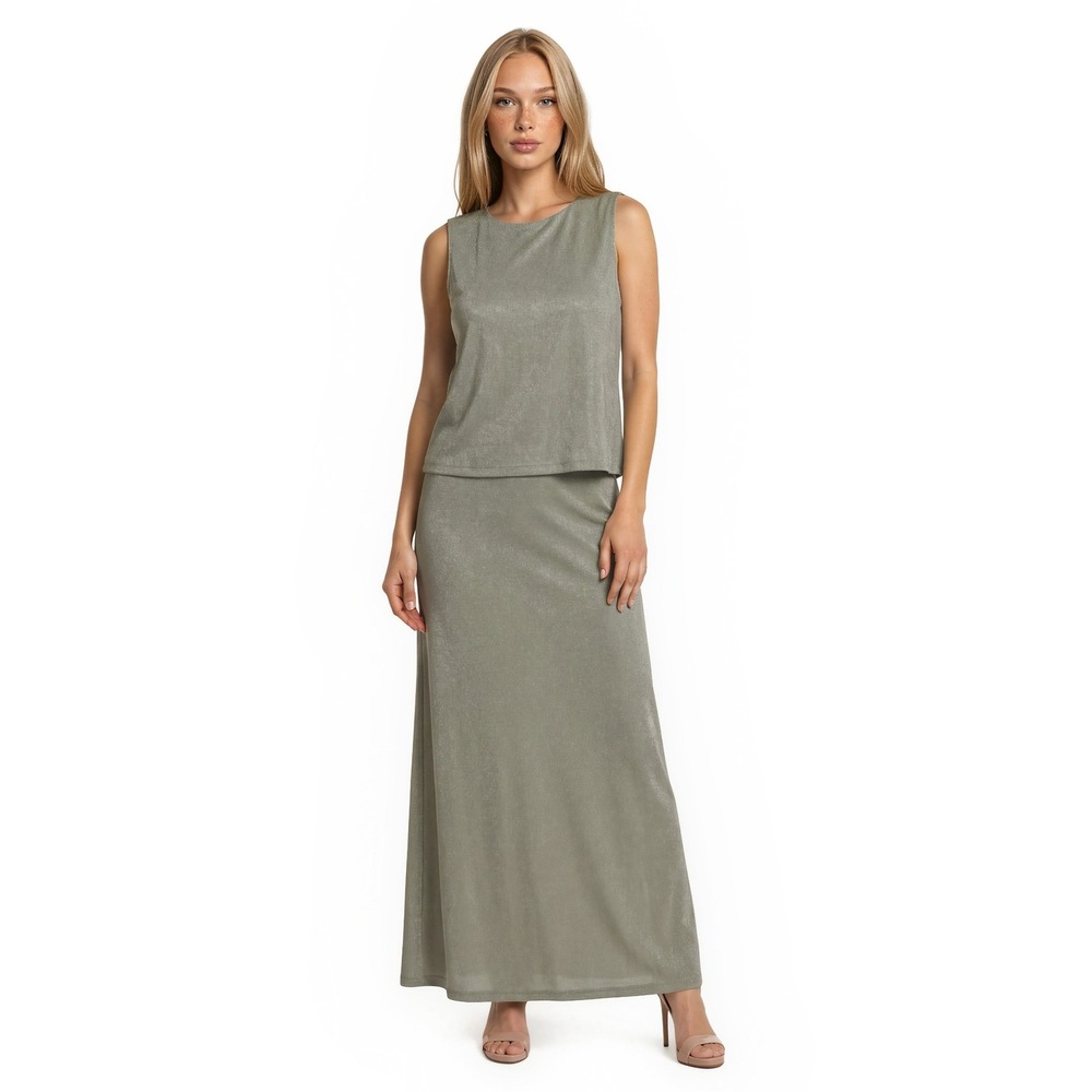 Alex Evenings Maxi Dress Women's Size 12 Gold Sage Metallic Lurex Formal Gown